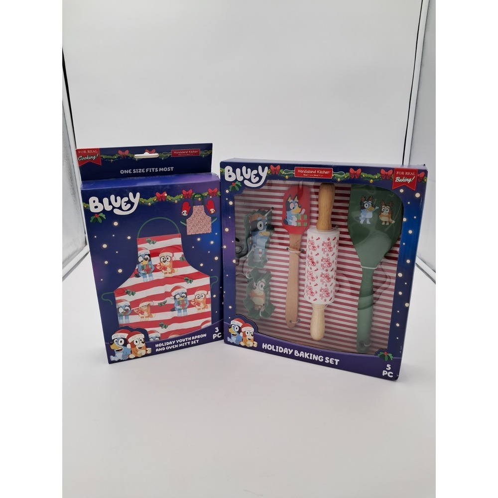 Bleuy Youth Apron And Oven Mitts And Bluey Holiday Baking Set-5 Piece